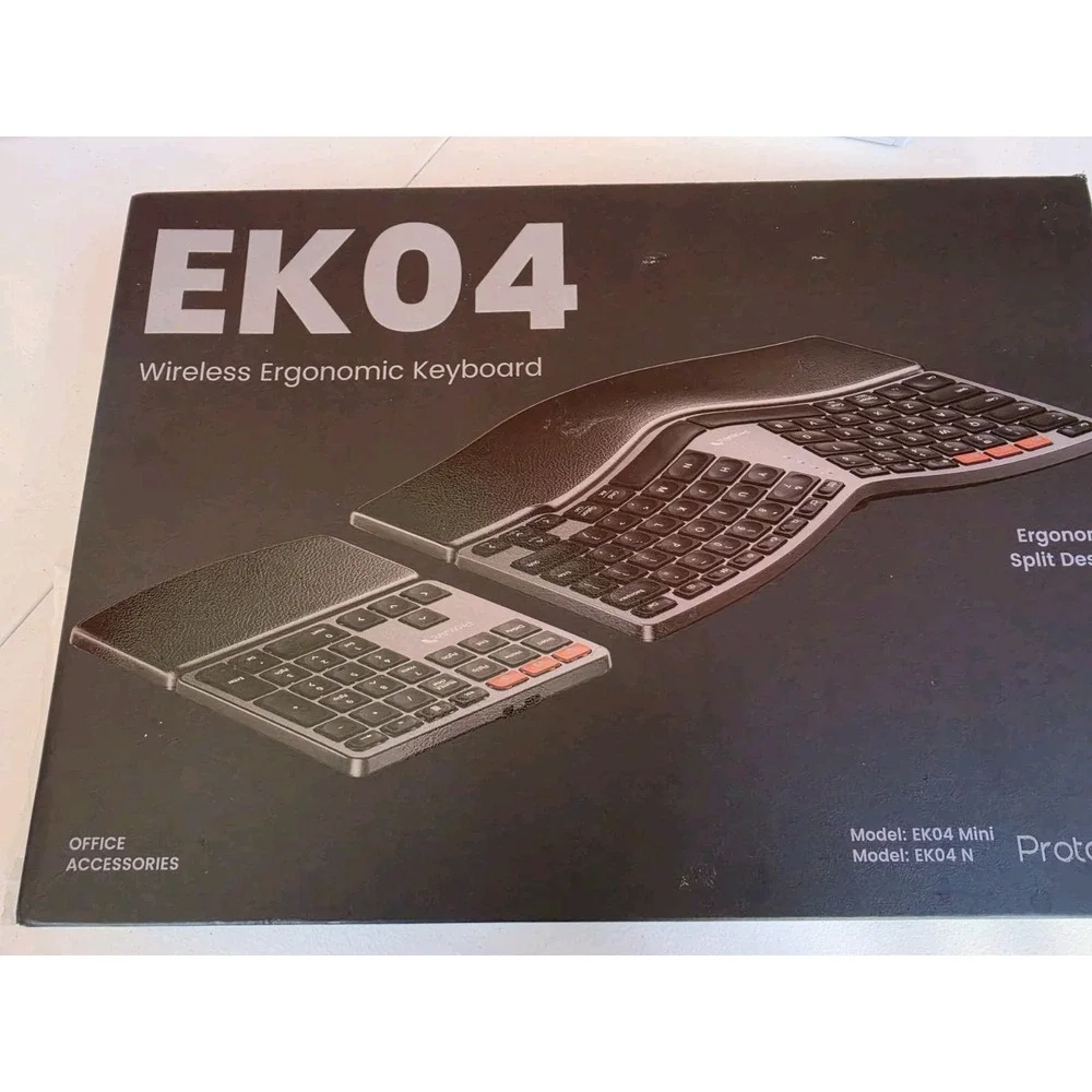 New NIB EK04 Wireless Ergonomic Keyboard Split Design Black Grey Orange $64